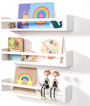 AZSKY Nursery Bookshelves White, 24 Inch Floating Bookshelves for Wall Set of 3, Baby Kids Decor, Solid Wood Wall Mounted Shelves for Books, Toys and Decor Storage by TinyTreasures Baby Boutique