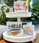 Summer Decor for Home Hello Summer Tiered Tray Decor 3 Pcs Wood Decorative Signs Table Desk Shelf Decoration by CozyNest Decor