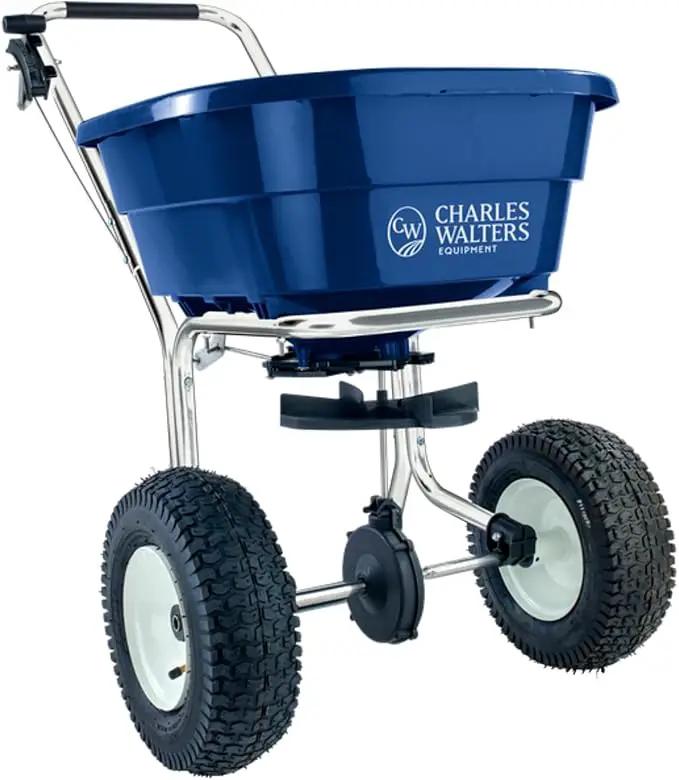 Charles Walters Equipment CW2800S Landscape Rated Broadcast Spreader with Stainless Steel Frame for Spreading Fertilizer and Ice Melt on Lawns, Walkways, and Driveways, 80lbs Capacity, 38" x 33"