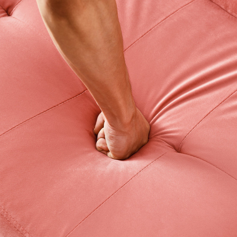 78" Italian Velvet Futon Sofa Bed, Convertible Sleeper Loveseat Couch with Folded Armrests and Storage Bags for Living Room and Small Space, Pink 280g velvet