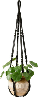 Mkono Macrame Plant Hanger Indoor Hanging Planter Basket with Wood Beads Decorative Flower Pot Holder No Tassels for Indoor Outdoor Boho Home Decor 35 Inch, Black, Set of 1 (POTS NOT Included) by GreenHaven Gardens