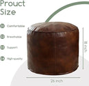 HIGOGOGO Round Stuffed Pouf Ottoman, Pu Leather Poufs with Foam Chunk Filling, Furry and Fluffy Pouf Foot Stool Storage Ottoman, 26 X 18 Floor Poufs Foot Rest for Living Room,Dark Brown by CozyNest Decor