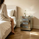 3 Drawer Nightstand With Glass Accents, Bedside Table For Bedroom - Silver