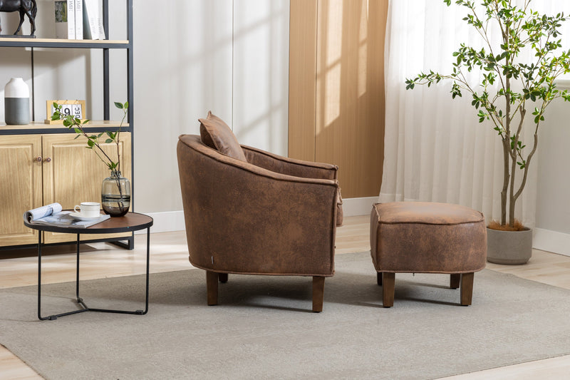 Accent Chair with Ottoman, Mid Century Modern Barrel Chair Upholstered Club Tub Round Arms Chair for Living Room