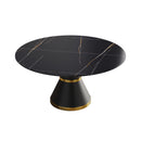 59.05" Modern Artificial Stone Round Black Carbon Steel Base Dining Table, Can Accommodate 6 People - Black by HouseOfZazla