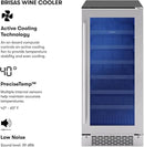 Zephyr Brisas 15 Inch Slim Wine Fridge Single Zone Under Counter - Narrow Mini Wine Cooler Small Cabinet Wine Refrigerator Home Bar Freestanding with Glass Door - 28 x 750ml Bottles by CozyNest Decor