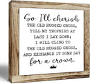 Rustic Wood Sign, So I'll Cherish the Old Rugged Cross Sign, Wooden Plaques Signs Table Decor, Small Wooden Box Signs, Inspirational Desk Decorate, Spiritual Decorate, Shelf Decoration for Home Office by CozyNest Decor