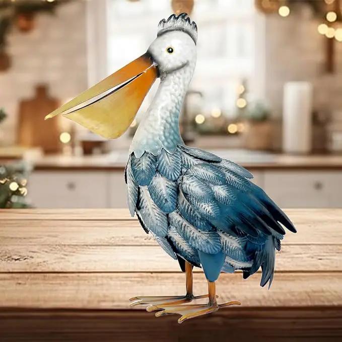 Kircust Pelican Statues, Garden Outdoor Decor Yard Art, Coastal Ocean Metal Bird Sculpture Ornament for Backyard Porch Patio Pond Decorations