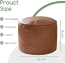 HIGOGOGO Round Stuffed Pouf Ottoman, Pu Leather Poufs with Foam Chunk Filling Foot Stool Storage Ottoman, 26 X 18 Floor Poufs Foot Rest for Living Room, Brown