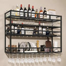 59" Large Wine Rack Wall Mounted with Bottle Glass Holder, 3-Tiers Metal Liquor Floating Shelves with LED Light, Wall Bar Shelf for Home, Restaurant, Commercial Bar, Kitchen Storage Display by CozyNest Decor