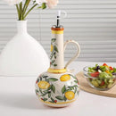 Ceramic Olive Oil Dispenser Bottle 23oz with Handles, Hand Painted Multi-Use Oil Cruet & Flower Vase, Decorative Stoneware Kitchen Cruet with Stainless Steel Spout for Oils, Sauces, Vinegar (C) by CozyNest Decor