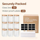 ComSaf 1.2 Qt Glass Storage Containers with Lids, Glass Jars with Lids, Clear Food Storage Jar, Square Canister Set of 9, Pantry Organizers and Storage for Cookie Flour Oat Pasta Tea Coffee Bean by CozyNest Decor