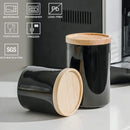 Sweejar Kitchen Canisters Ceramic Food Storage Jar, Stackable Containers with Airtight Seal Wooden Lid for Serving Ground Coffee, Tea, Sugar, Salt and More - 28 Fl Oz (Black) by CozyNest Decor