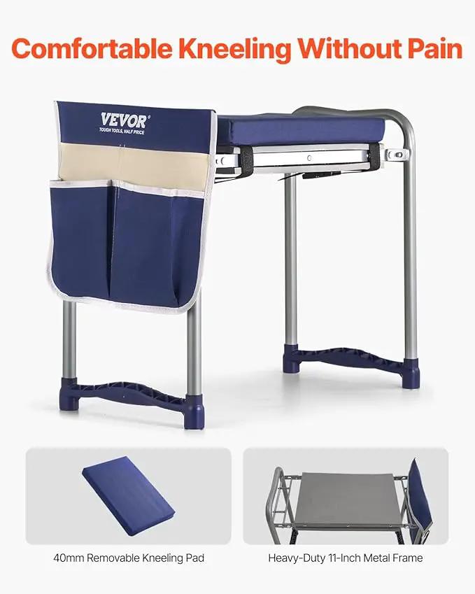 VEVOR Large Folding Garden Kneeler and Seat Heavy Duty, Widened 10" EVA Foam Pad, Portable Garden Stool with Tool Bags, Gardening Bench to Relieve Knee & Back Pain, Gifts for Seniors, Women, Parents, photo 7 of 12