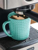 Ceramic Coffee Mugs 15 oz, Large Waffle Embossed Mug Set with Handle, Unique Coffee Cups for Latte, Cappuccino, Cocoa, Hot Tea, Mocha, Milk, Housewarming Wedding Present - Set of 6 (Turquoise) by CozyNest Decor