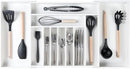 Premium Silverware, Flatware and Utensil Organizer for Kitchen Drawers, Food-Safe Contract Grade, Expandable from 18 to 33 In, White Bamboo by CozyNest Decor