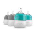 Nanobebe Flexy Silicone Baby Bottle, Anti-Colic, Natural Feel, Non-Collapsing Nipple, Non-Tip Stable Base, Easy to Clean 4-Pack, Grey/Teal, 5 oz by TinyTreasures Baby Boutique