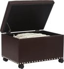 Leather Storage Ottoman Bench with Steerable Rolling Wheels, Rectangle 24 Inch Foot Rest Ottomans Stool for Living Room Bedroom (Vintage Brown) by CozyNest Decor