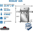 Napoleon Rogue 425 Natural Gas Grill, Stainless Steel, Durable 3-Burner Gas BBQ by GreenHaven Gardens