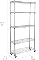 Seville Classics UltraDurable Heavy Duty NSF Solid Steel Wire Rack Storage Unit, Organizer for Garage, Warehouse, Office, Restaurant, Classroom, Kitchen, Silver, 5-Tier Shelving, 36" W x 14" D by CozyNest Decor