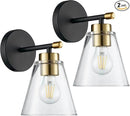 Hamilyeah Black and Gold Wall Sconces Set of 2, Bathroom Sconces Wall Lighting Fixture Indoor with Glass Shade, Mordern Black Wall Sconce Lighting for Kitchen, Hallway, Living Room by CozyNest Decor