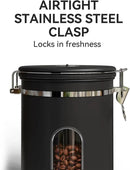 Coffee Canister Set 16 + 22 + 38 oz with Window, Airtight Stainless Steel Kitchen Food Storage Container with Date Tracker and Scoop for Grounds Coffee, Beans, Tea, Flour, Cereal, Sugar, Black by CozyNest Decor
