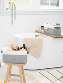 StorageWorks Narrow Storage Bins, Small Basket for Closet and Shelves, Rectangular Fabric Organizer with Handles, Toilet Paper Storage, Gray and White Stripes, 2-Pack by CozyNest Decor