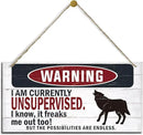 Warning Sign, Unsupervised Warning Wood Plaque Sign, Funny Door Signs, Decorative Wood Hanging Suspension Plaque, Farmhouse Wooden Wall Decor, Outdoor Hanging Wooden Signs by CozyNest Decor