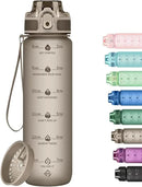 32oz Motivational Water Bottles with Time Marker & Fruit Strainer, Transparent Gradient Color Water Bottle with Times to Drink, Leakproof & BPA Free, Reusable Bottle with Strap (No Straw) by CozyNest Decor