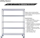60"x18"x72" Chrome 5-Tier PREMIUM Wire Shelving NSF 4000 LBS MAX CAPACITY Heavy Duty Steel Storage Rack for Warehouses, Garages, Hospitals, Commercial Spaces, & Schools w/PREMIUM WHEELS by CozyNest Decor