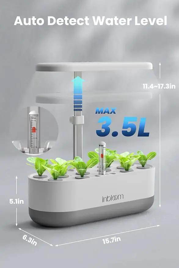 inBloom 12 Pods Hydroponics Growing System Indoor Garden with LED Grow Light and Pod Kit, Plants Germination Kit with 4.2L Water Pump Accelerate, Height Adjustable, Gardening Gifts for Women, White, photo 8 of 9