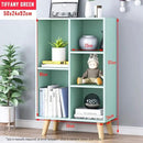 IOTXY Wooden Open Shelf Bookcase - 3-Tier Floorstanding Display Cabinet Rack with Legs, 5 Cubes Free Standing Bookshelf, Tiffany-Green by CozyNest Decor