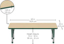 Factory Direct Partners FDP Rectangle Activity School and Classroom Kids Table (24 x 60 inch), Chunky Toddler Legs, Adjustable Height 15-24 inches - Maple Top and Green Edge by CozyNest Decor