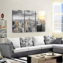 LevvArts Large 3 Piece New York City Canvas Wall Art Modern Black and White NYC at Gold Sunset Picture Prints Cityscape Skyline Poster Framed for Home Office Living Room Decor by CozyNest Decor