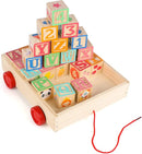 Joqutoys Wooden Building Blocks for Toddlers 1-3, Large Wood Baby Stacking Blocks Set for Kids, 30 PCS Alphabet Blocks with Toy Wagon, Educational Wooden Toys for Boys Girls Gifts 1.65" by TinyTreasures Baby Boutique
