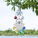 Hamsa Hand with Blue Evil Eye Protection Hanging Crystal Ornament with Chakra Energy Crystal Balls by GreenHaven Gardens