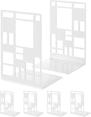 INNPLUS Heavy-Duty Metal Bookends, 6 Pair, White, Anti-Slip Foam Pads, Perfect for Heavy Books, Office, Home by CozyNest Decor