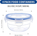 KIGI 4 PACK 20oz Plastic Round Bowls with Lid Leakproof Food Storage Container Set Small Meal Prep Containers Bento Box by TinyTreasures Baby Boutique