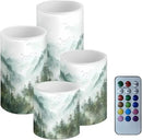 LED Flameless Candles Set Battery Operated Candles Pack of 4 with Remote Control Timer Dancing Flame Pillar Candles for Indoor Home Desktop Decoration, Mountain Tree Green by GreenHaven Gardens