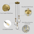 Brass 3 Light Pendant Lighting for Kitchen Island, Raindrop Cluster Pendant Light Fixture, Adjustable Hanging Rope Glass Chandelier Dining Room Light Fixture Ceiling Lamp for Foyer Hallway by CozyNest Decor