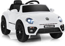 Costzon Ride on Car, 12V Licensed Volkswagen Beetle Battery Powered Vehicle w/Remote Control, Spring Suspension, Lights, USB, Horn, Music, 4 Wheeler for Boy Girl Gift, Electric Car for Kids, White by TinyTreasures Baby Boutique