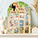 ORIGACH My First Year Baby Growth Photo Display Wood Board - 12 Months Newborn Milestones Photo Board - Neutral Baby Keepsake Board 1st Birthday Party Nursery Decor New Mom Gift - Toucan & Leaves by TinyTreasures Baby Boutique