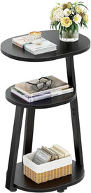 Side Table, Small End Table with Metal Frame, 3-Tier Bedside Tables, Round Side Tables for Living Room Bedroom Couch Bathroom, Oval, Pure Black by CozyNest Decor