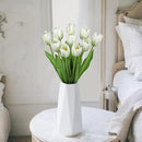 Artificial Tulips Flowers – 20" Long Stem Faux Tulips, 10PCS Real Touch Fake White Tulip for Vase, Farmhouse, Kitchen, Spring & Wedding Home Decor by CozyNest Decor