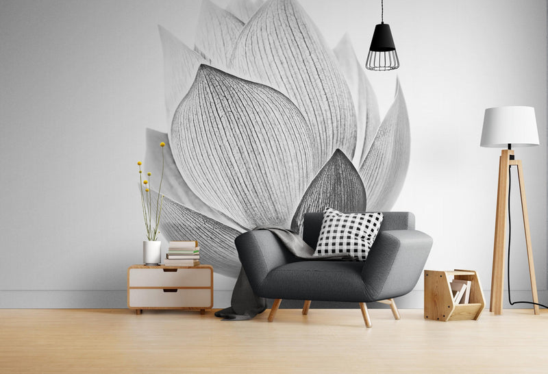 Black and White Lotus Flower Wall Mural