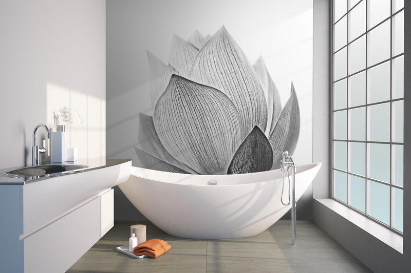 Black and White Lotus Flower Wall Mural