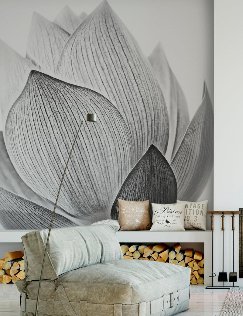 Black and White Lotus Flower Wall Mural