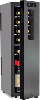 Wine Enthusiast 18-Bottle Slimline Dual Zone Wine Cooler - Energy Efficient Freestanding Wine Refrigerator - Upright Bottle Storage, Adjustable Thermostat, Digital Touchscreen (20.5” x 10.7" x 36.8”) by CozyNest Decor