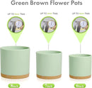 8/7/6 inch Plant Pots, 3 Pack Cylinder Flower Pots for Outdoor Indoor Plants, Decorative Plastic Planters with Drainage Holes and Saucers for Garden House Plants, Green with Brown by GreenHaven Gardens