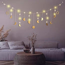 Moon Phase Wall Decor with LED String Light, 13 Gold Wood Boho Wall Hanging Decor Mood Garland 56'' - Celestial Phases Moon Decor in Bohemian Style for Bedroom Home Living Room by CozyNest Decor